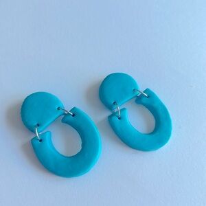 Polymer clay horseshoe earrings dangle blue handmade new